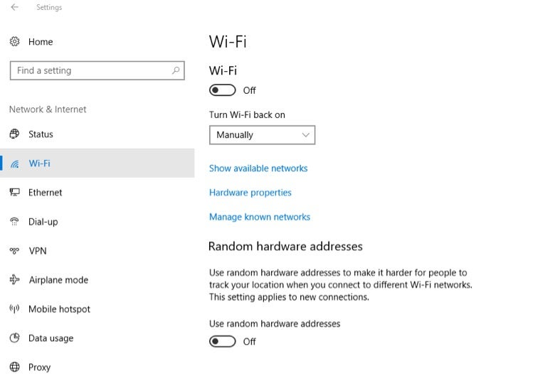 Windows Wi-Fi settings