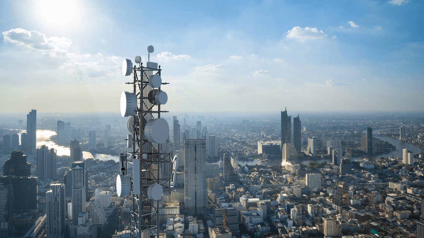 5G towers over a metro area.