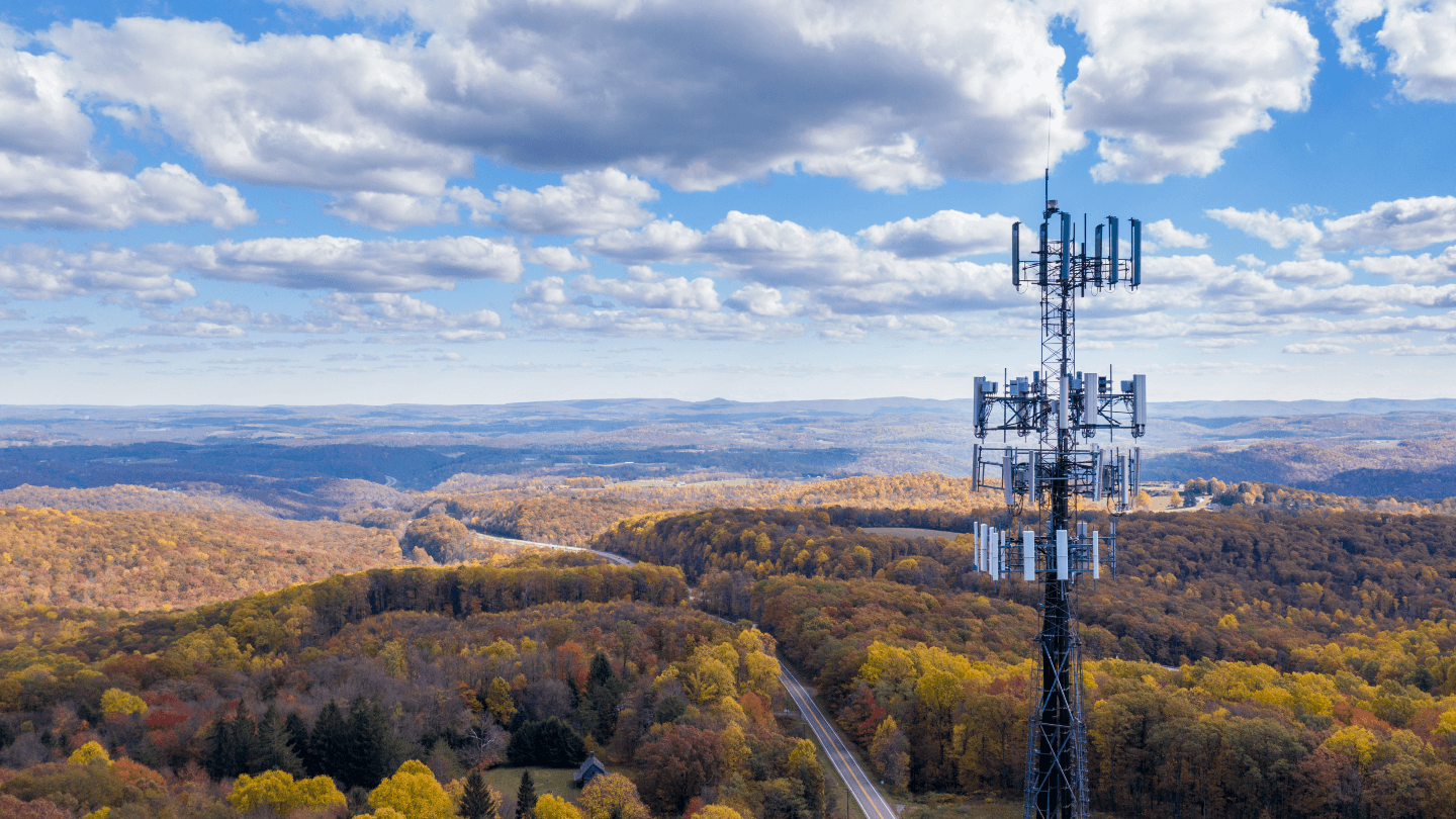 5G towers overlooking mountains