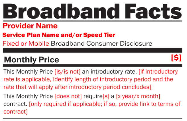 Top of the new broadband nutrition label