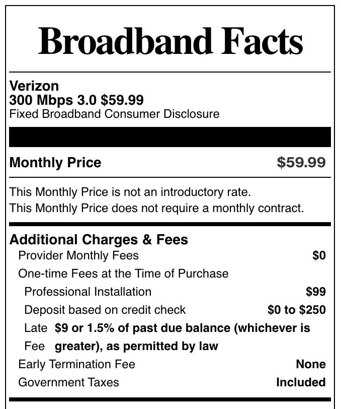Verizon broadband label