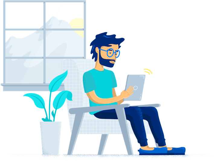 Man sitting in chair with tablet